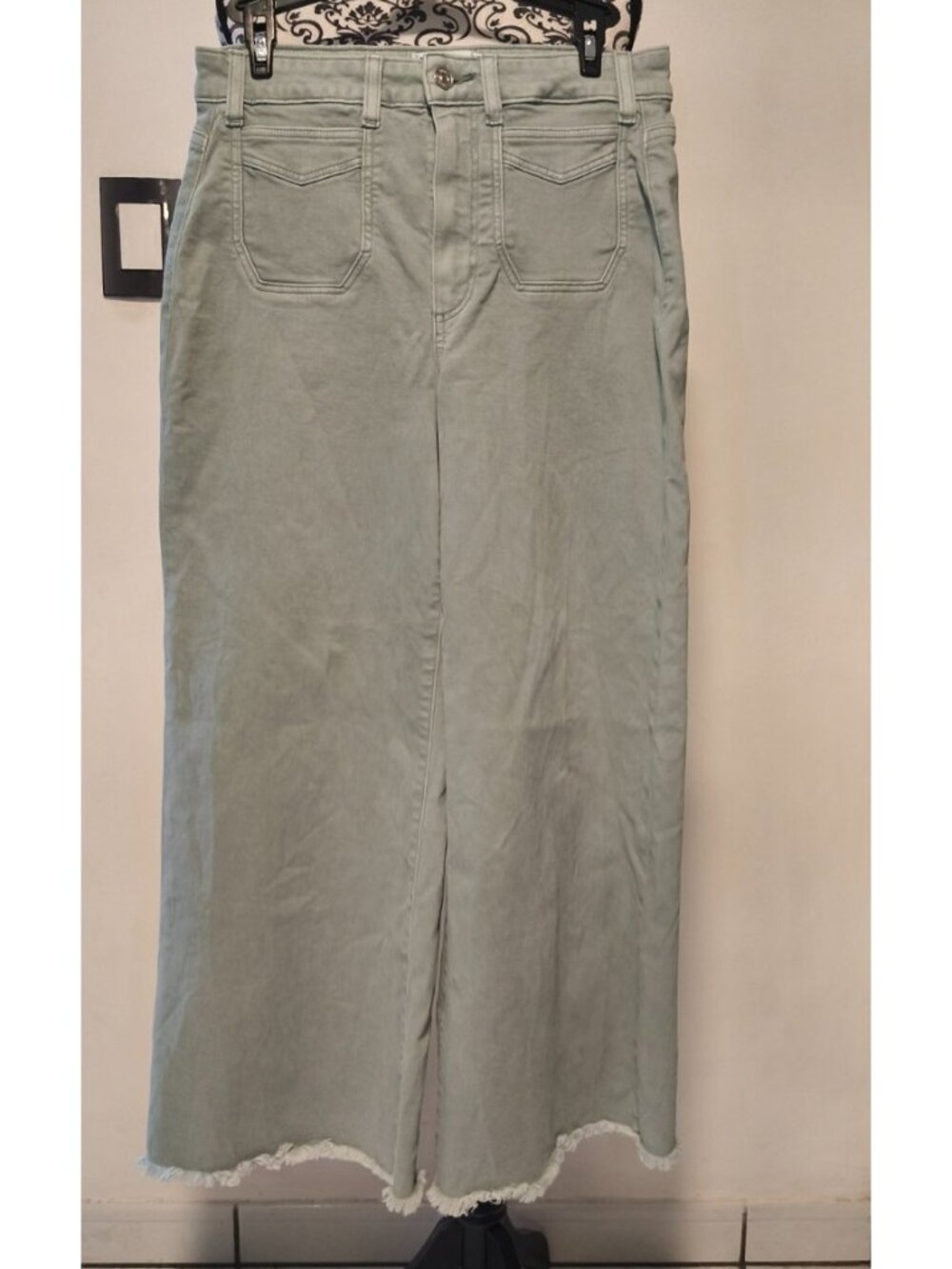 PAIGE Harper Wide Leg Jeans 29 High Rise Ankle Green Cropped Denim Women - Picture 4 of 9